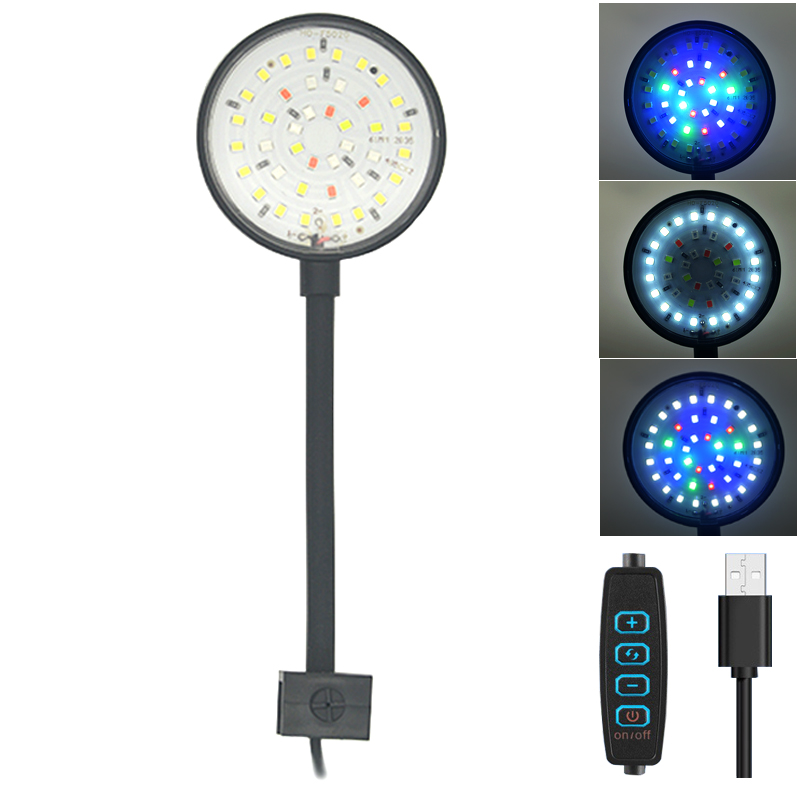 Aquarium Plant Light - USB Aquarium LED โคมไฟถังปลาตกแต่งพืชน้ําหลายโหมดหรี่แสงได้ความสว่างเต็มสเปกตรัม Mini Clip