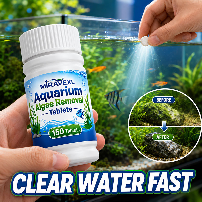 Aquarium Moss - เม็ดกำจัดตะไคร่น้ำในตู้ปลา MIRAVEXL 150 เม็ด, ยาฆ่าตะไคร่น้ำที่ปลอดภัย, ช่วยให้น้ำใสขึ้นอย่างรวดเร็วสำหรับปลาในน้ำจืดและพืชน้ำ